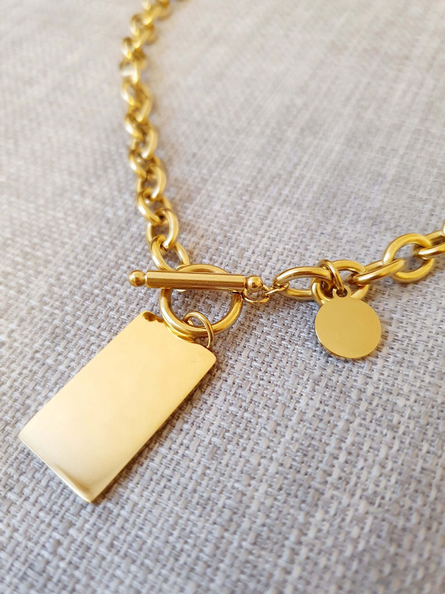 Collier grosse maille - fermoir en T - 2 plaques