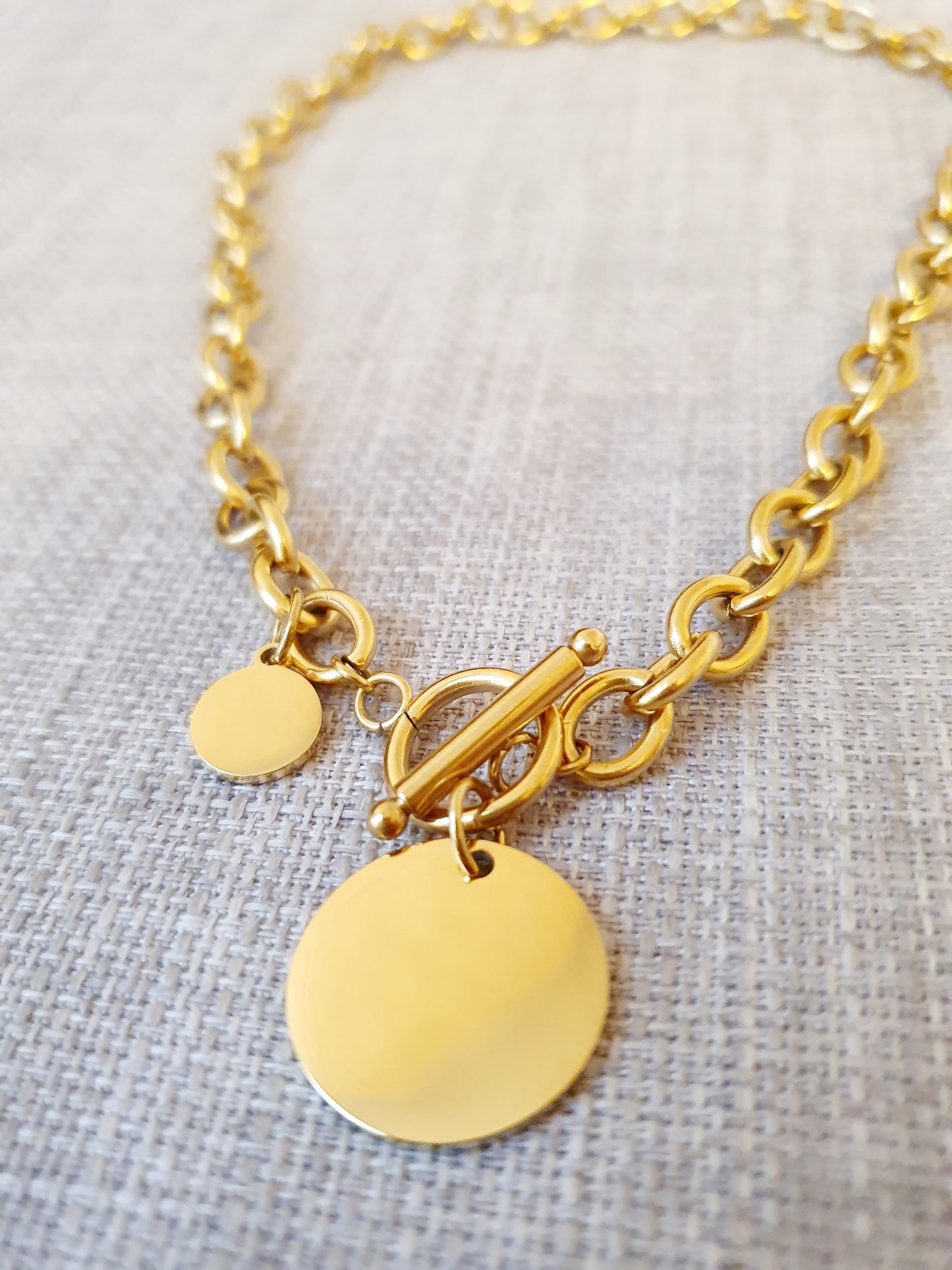 Collier grosse maille - fermoir en T - 2 médailles (personnalisation possible)