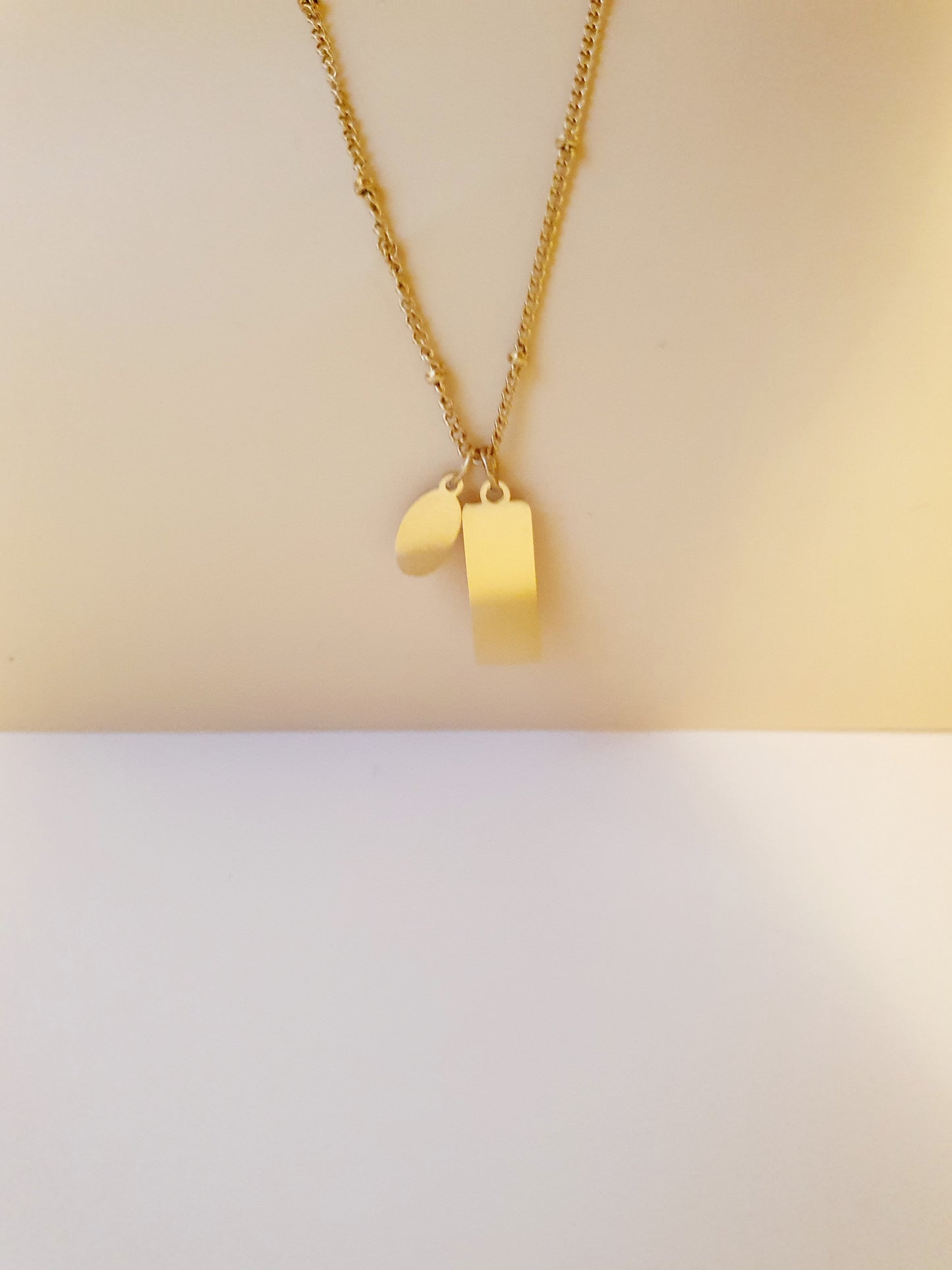 Collier maille boules - Médaille rectangle (2 tailles)