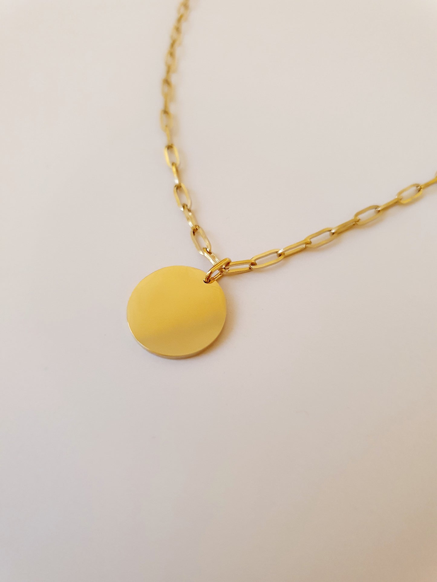 Collier petite maille trombone - Médaille ronde (4 tailles)