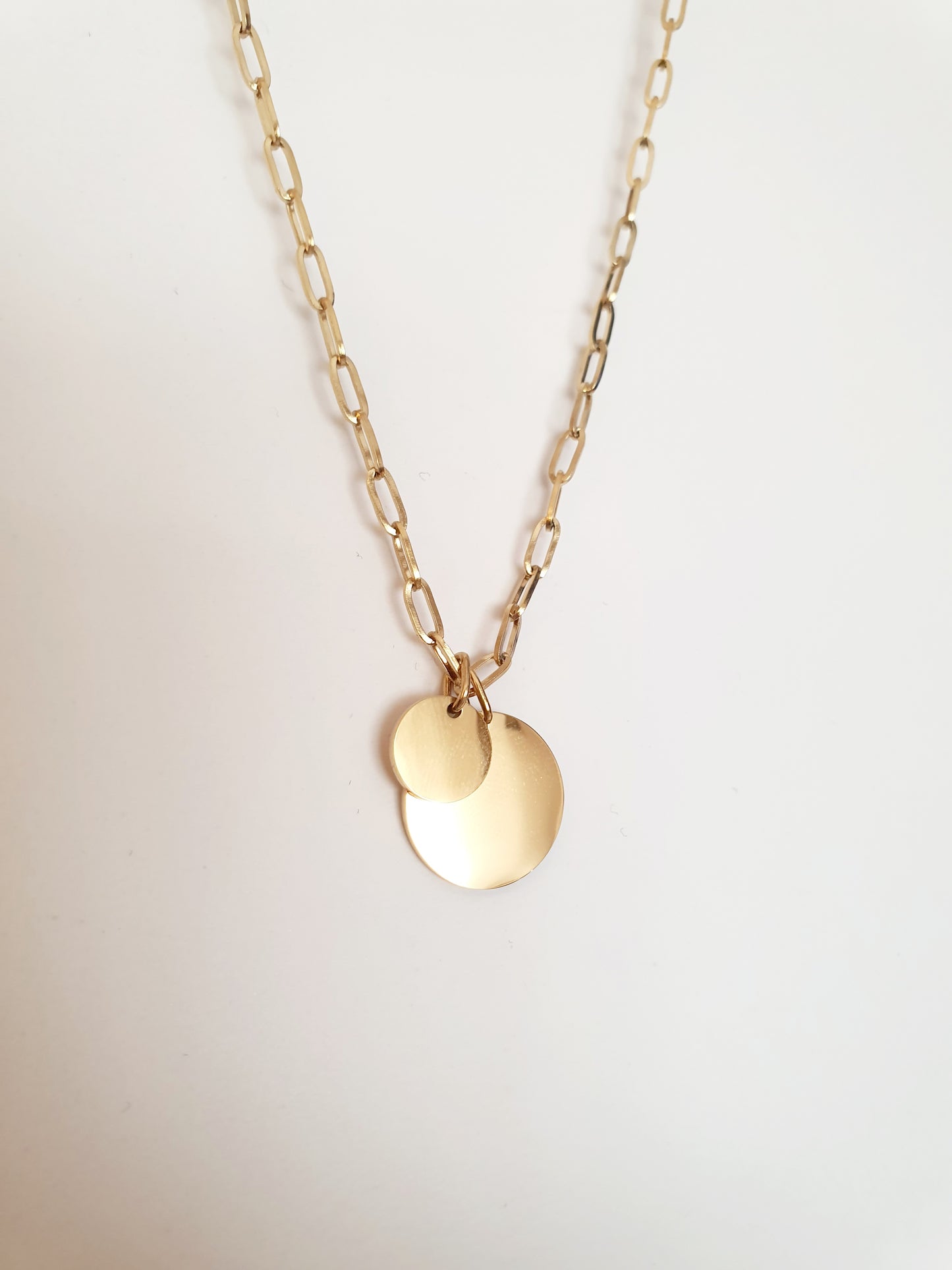 Collier petite maille trombone - Médaille ronde (4 tailles)