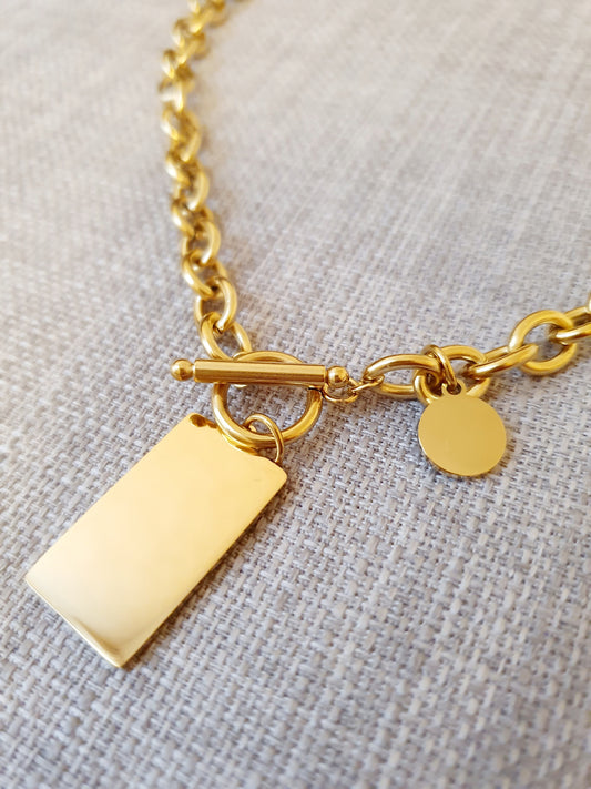 Collier grosse maille - fermoir en T - 2 plaques
