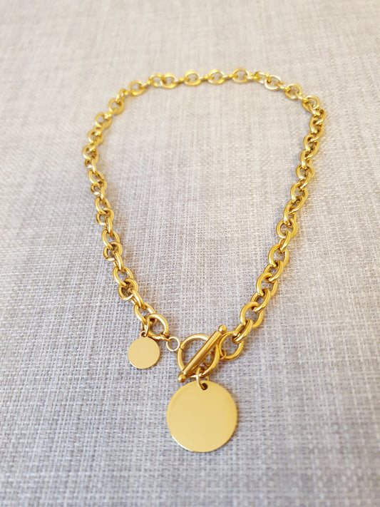 Collier grosse maille - fermoir en T - 2 médailles (personnalisation possible)