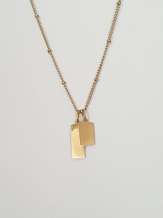Collier maille boules - Médaille rectangle (2 tailles)