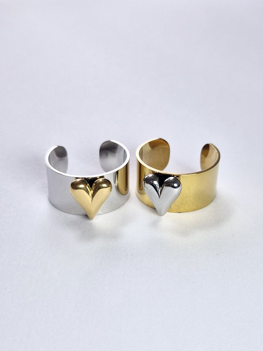 Bague coeur bicolore ajustable