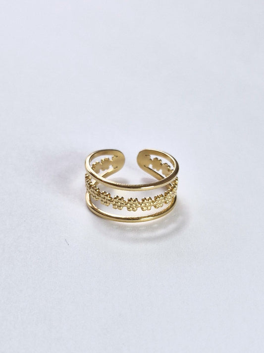 Bague petites fleurs 3 rangs
